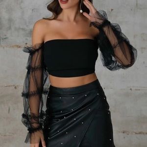 NWOT Off The Shoulder Mesh Crop Top